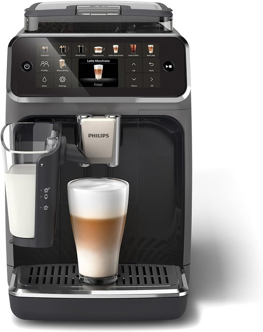 Serie 5500 Kaffeevollautomat (EP5544/50) – LatteGo Milchsystem, 20 heiße und kalte Kaffeespezialitäten, 40% leiser mit SilentBrew, QuickStart, Schwarz/Grau (EP5544/50)